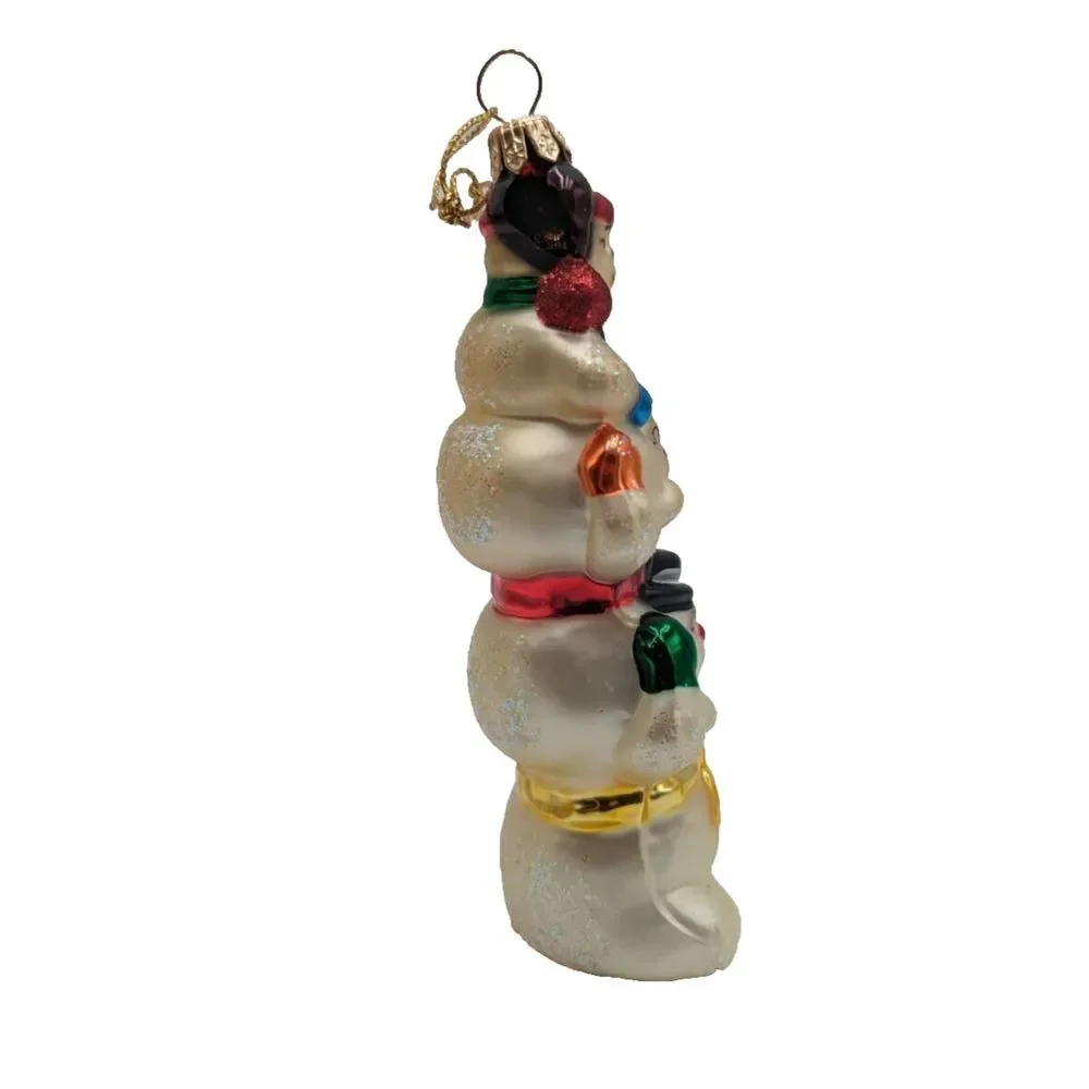 Vintage Snowman Totem Pole Hand Blown‎ Glass Poland Stacked Snowmen